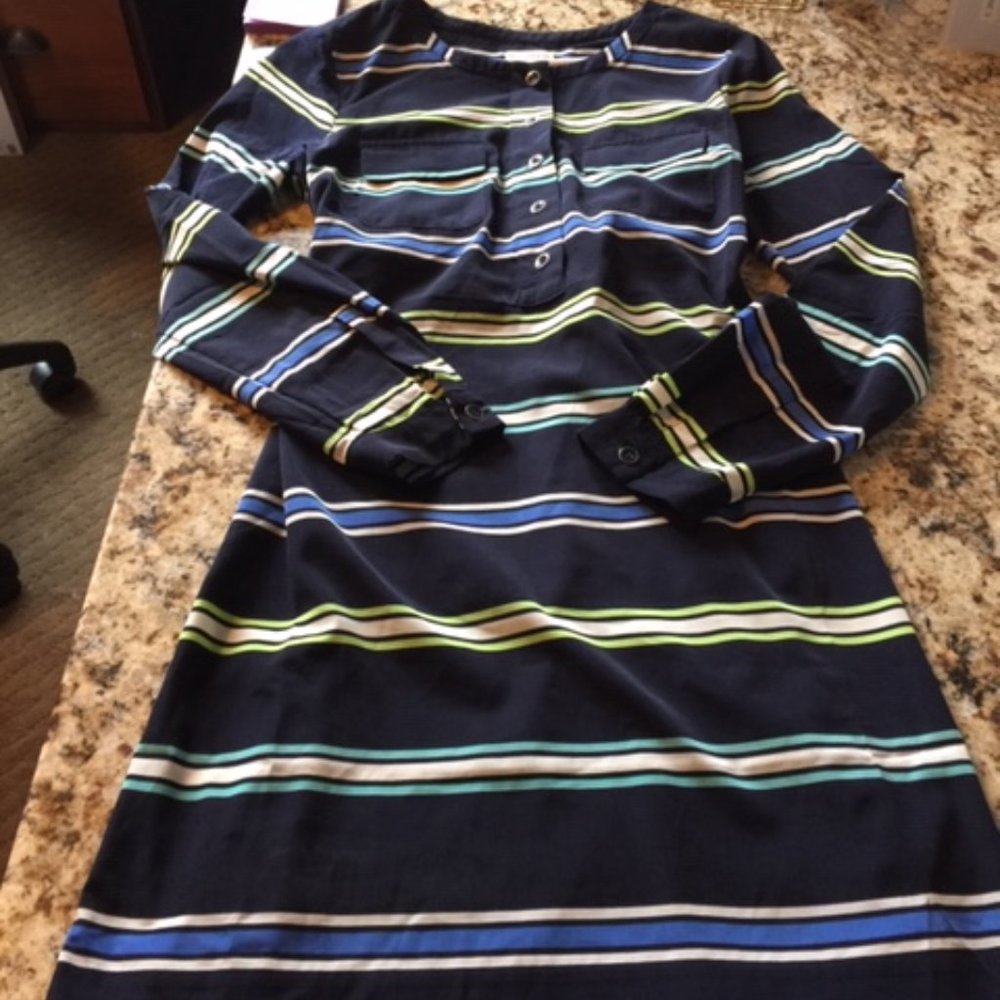 Gap Stripe Shirt Dress Pullover 4 Buttons Navy XS